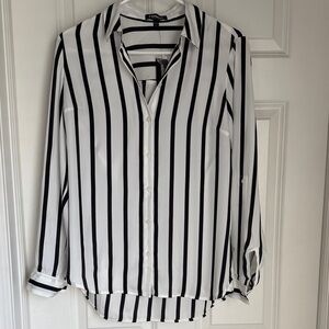 Express Women’s Black and white Striped button down blouse